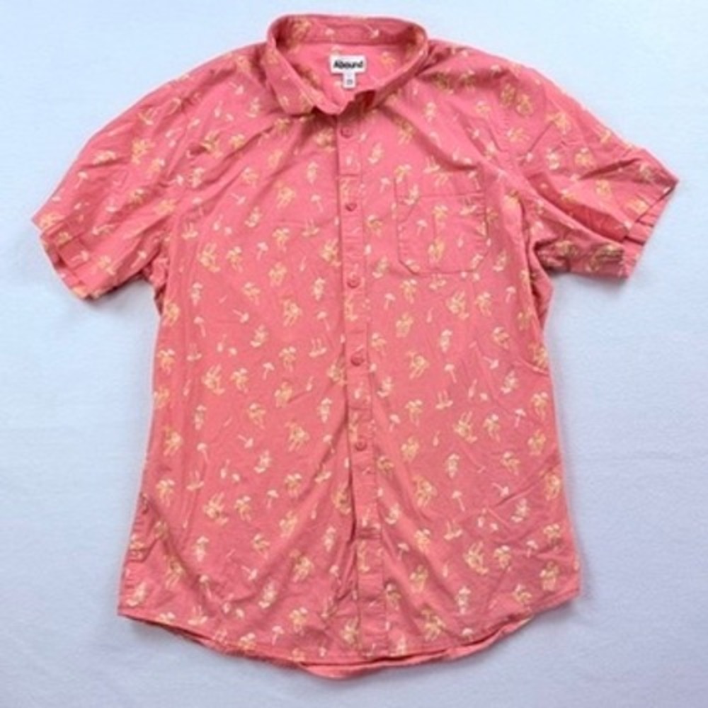 Abound Mushroom Shirt Mens Large Coral Short Sleeve Button Forest Whimsical